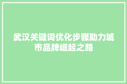 武汉关键词优化步骤助力城市品牌崛起之路 SEO关键词