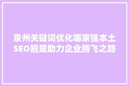 泉州关键词优化哪家强本土SEO翘楚助力企业腾飞之路 必应SEO