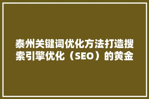 泰州关键词优化方法打造搜索引擎优化（SEO）的黄金法则