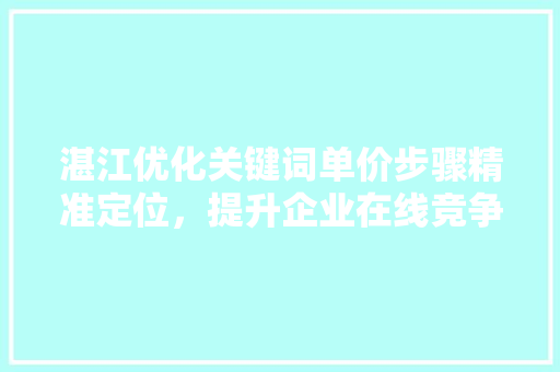 湛江优化关键词单价步骤精准定位，提升企业在线竞争力 搜狗SEO