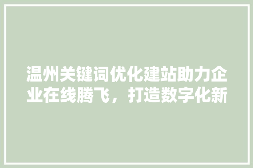 温州关键词优化建站助力企业在线腾飞，打造数字化新名片 SEO关键词