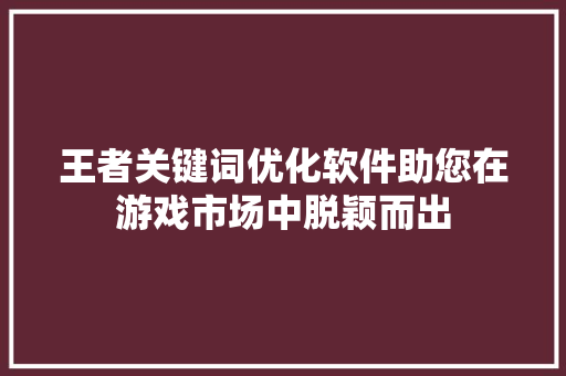 王者关键词优化软件助您在游戏市场中脱颖而出 百度SEO