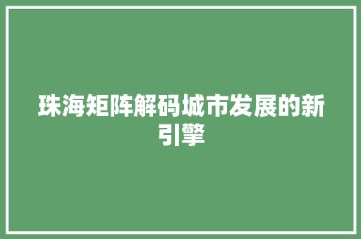 珠海矩阵解码城市发展的新引擎 百度SEO