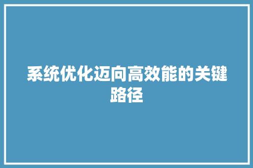 系统优化迈向高效能的关键路径 网站建设公司