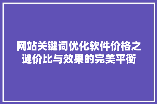网站关键词优化软件价格之谜价比与效果的完美平衡 必应SEO