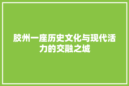 胶州一座历史文化与现代活力的交融之城 百度SEO