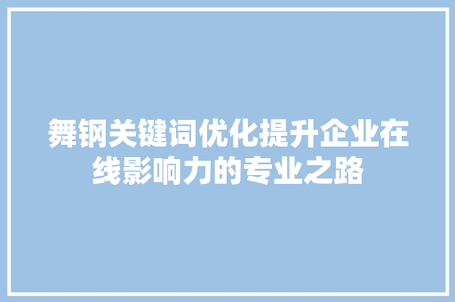 舞钢关键词优化提升企业在线影响力的专业之路 网站建设公司