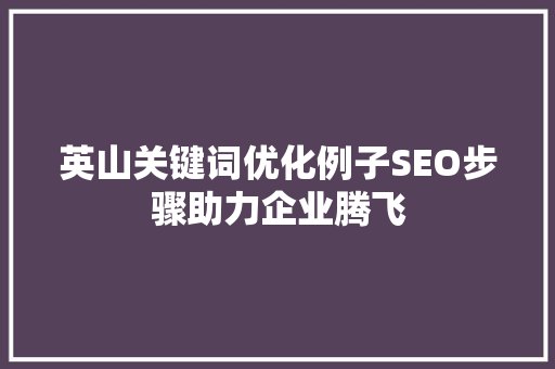 英山关键词优化例子SEO步骤助力企业腾飞 神马SEO