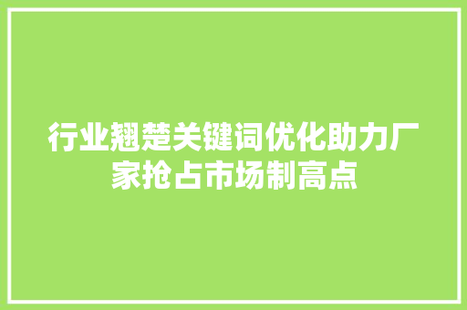 行业翘楚关键词优化助力厂家抢占市场制高点 SEO关键词