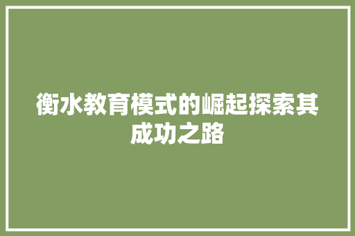衡水教育模式的崛起探索其成功之路 SEO关键词