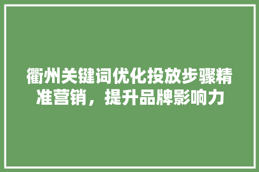 衢州关键词优化投放步骤精准营销，提升品牌影响力 搜狗SEO