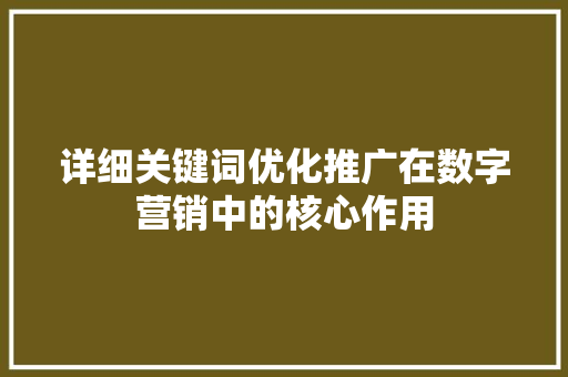 详细关键词优化推广在数字营销中的核心作用 网站建设公司