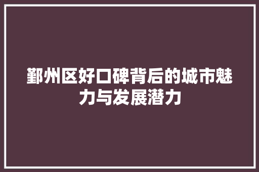 鄞州区好口碑背后的城市魅力与发展潜力