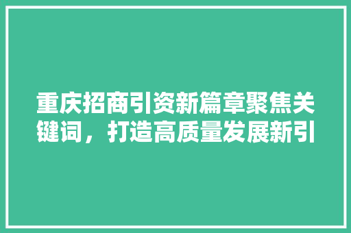 重庆招商引资新篇章聚焦关键词，打造高质量发展新引擎 必应SEO