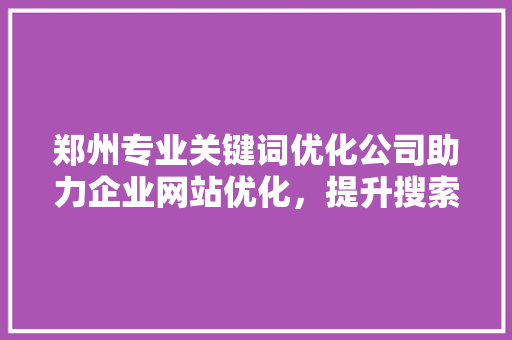 郑州专业关键词优化公司助力企业网站优化，提升搜索引擎排名 必应SEO