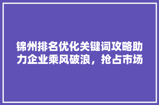 锦州排名优化关键词攻略助力企业乘风破浪，抢占市场先机 百度SEO