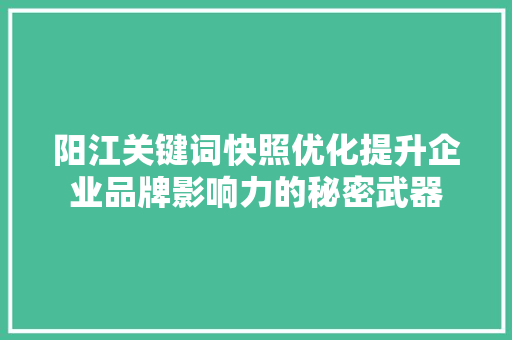 阳江关键词快照优化提升企业品牌影响力的秘密武器 神马SEO