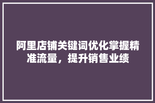 阿里店铺关键词优化掌握精准流量，提升销售业绩
