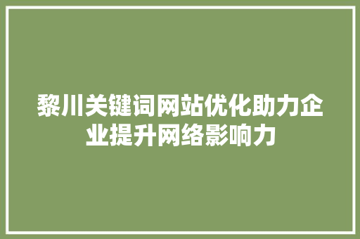 黎川关键词网站优化助力企业提升网络影响力