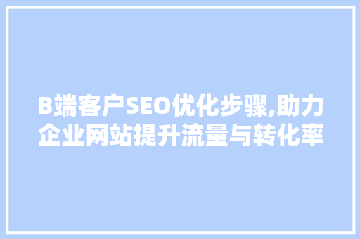 B端客户SEO优化步骤,助力企业网站提升流量与转化率 搜狗SEO