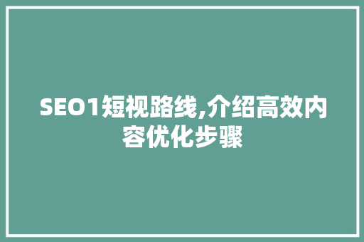 SEO1短视路线,介绍高效内容优化步骤 百度SEO