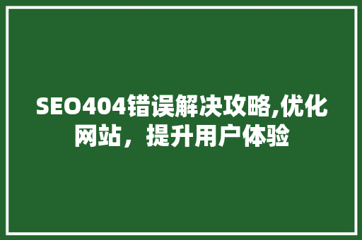 SEO404错误解决攻略,优化网站，提升用户体验 必应SEO