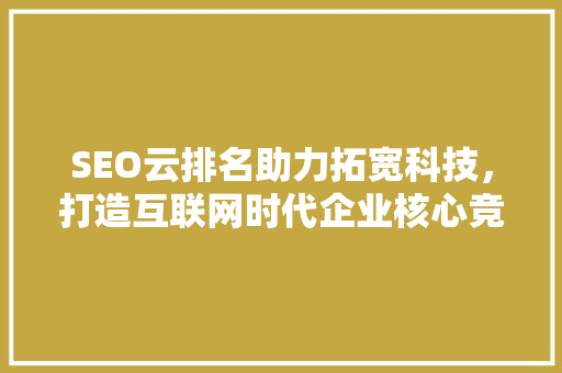 SEO云排名助力拓宽科技，打造互联网时代企业核心竞争力 网站建设公司