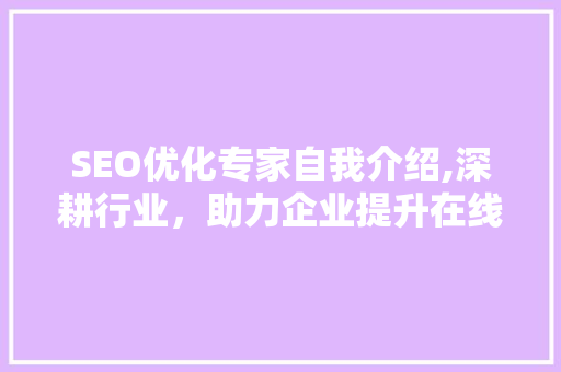 SEO优化专家自我介绍,深耕行业，助力企业提升在线竞争力 百度SEO