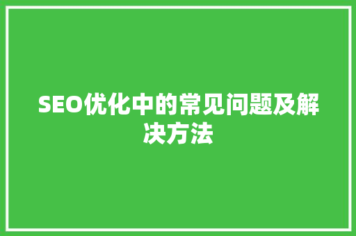 SEO优化中的常见问题及解决方法 百度SEO
