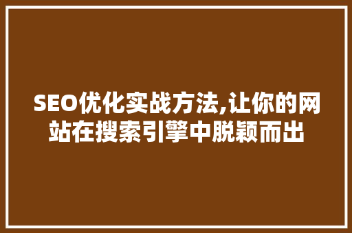 SEO优化实战方法,让你的网站在搜索引擎中脱颖而出