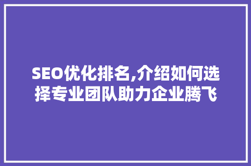 SEO优化排名,介绍如何选择专业团队助力企业腾飞 SEO关键词