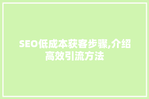 SEO低成本获客步骤,介绍高效引流方法 搜狗SEO