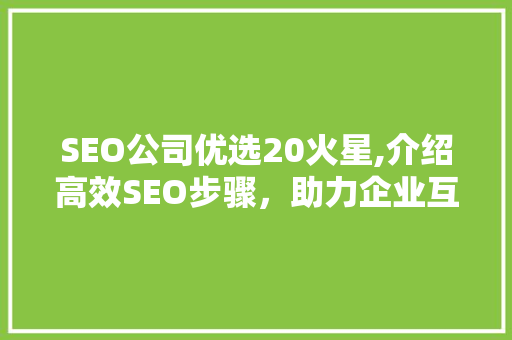 SEO公司优选20火星,介绍高效SEO步骤，助力企业互联网营销腾飞 必应SEO