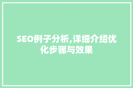 SEO例子分析,详细介绍优化步骤与效果 搜狗SEO