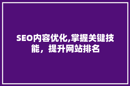 SEO内容优化,掌握关键技能，提升网站排名 搜狗SEO