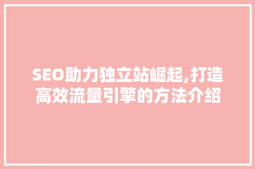 SEO助力独立站崛起,打造高效流量引擎的方法介绍 神马SEO