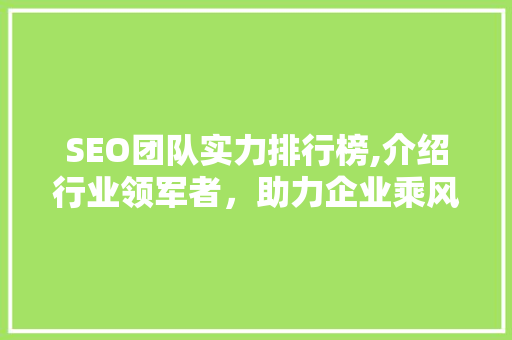 SEO团队实力排行榜,介绍行业领军者，助力企业乘风破浪 百度SEO
