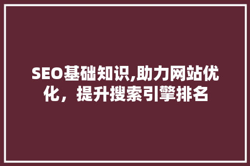 SEO基础知识,助力网站优化，提升搜索引擎排名 SEO关键词