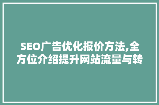 SEO广告优化报价方法,全方位介绍提升网站流量与转化率的方法 必应SEO
