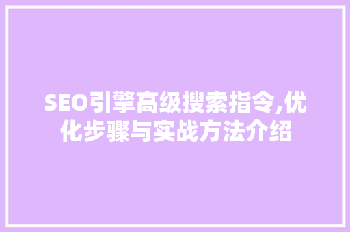 SEO引擎高级搜索指令,优化步骤与实战方法介绍 神马SEO