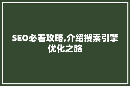 SEO必看攻略,介绍搜索引擎优化之路 SEO关键词