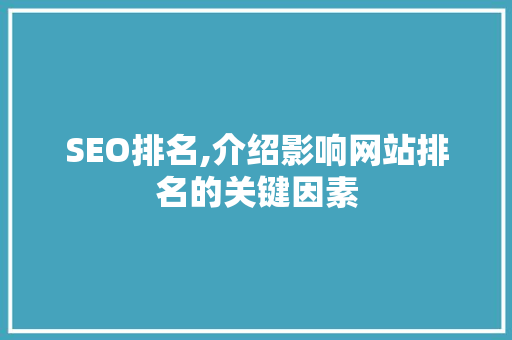 SEO排名,介绍影响网站排名的关键因素