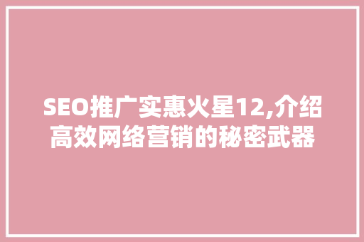SEO推广实惠火星12,介绍高效网络营销的秘密武器 SEO关键词