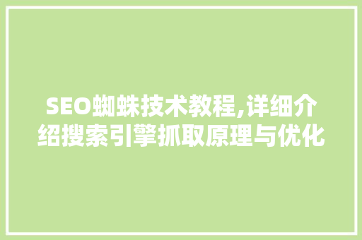 SEO蜘蛛技术教程,详细介绍搜索引擎抓取原理与优化步骤 百度SEO