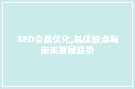 SEO自然优化,其优缺点与未来发展趋势 百度SEO