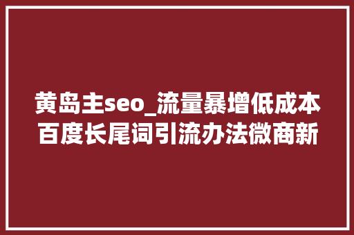 黄岛主seo_流量暴增低成本百度长尾词引流办法微商新人必学 黄岛主seo_流量暴增低成本百度长尾词引流办法微商新人必学 百度SEO