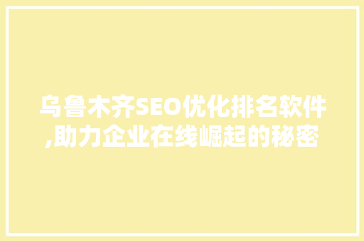 乌鲁木齐SEO优化排名软件,助力企业在线崛起的秘密武器 百度SEO