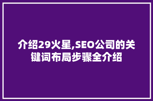 介绍29火星,SEO公司的关键词布局步骤全介绍