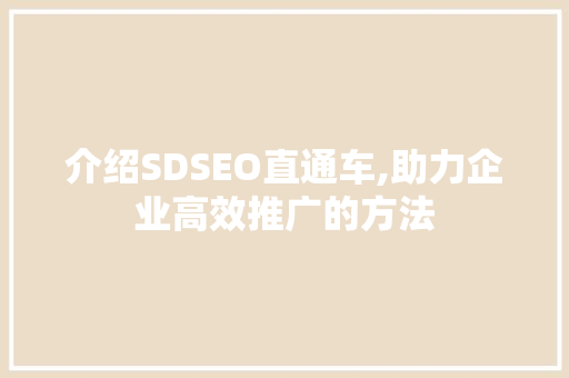 介绍SDSEO直通车,助力企业高效推广的方法 网站建设公司