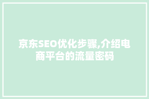 京东SEO优化步骤,介绍电商平台的流量密码 网站建设公司